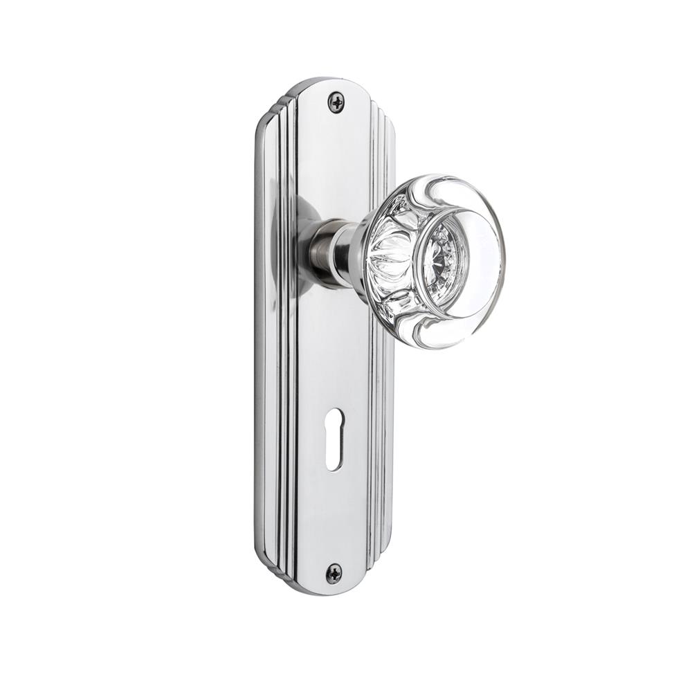 Nostalgic Warehouse DECRCC Single Dummy Deco Plate with Round Clear Crystal Knob with Keyhole in Bright Chrome